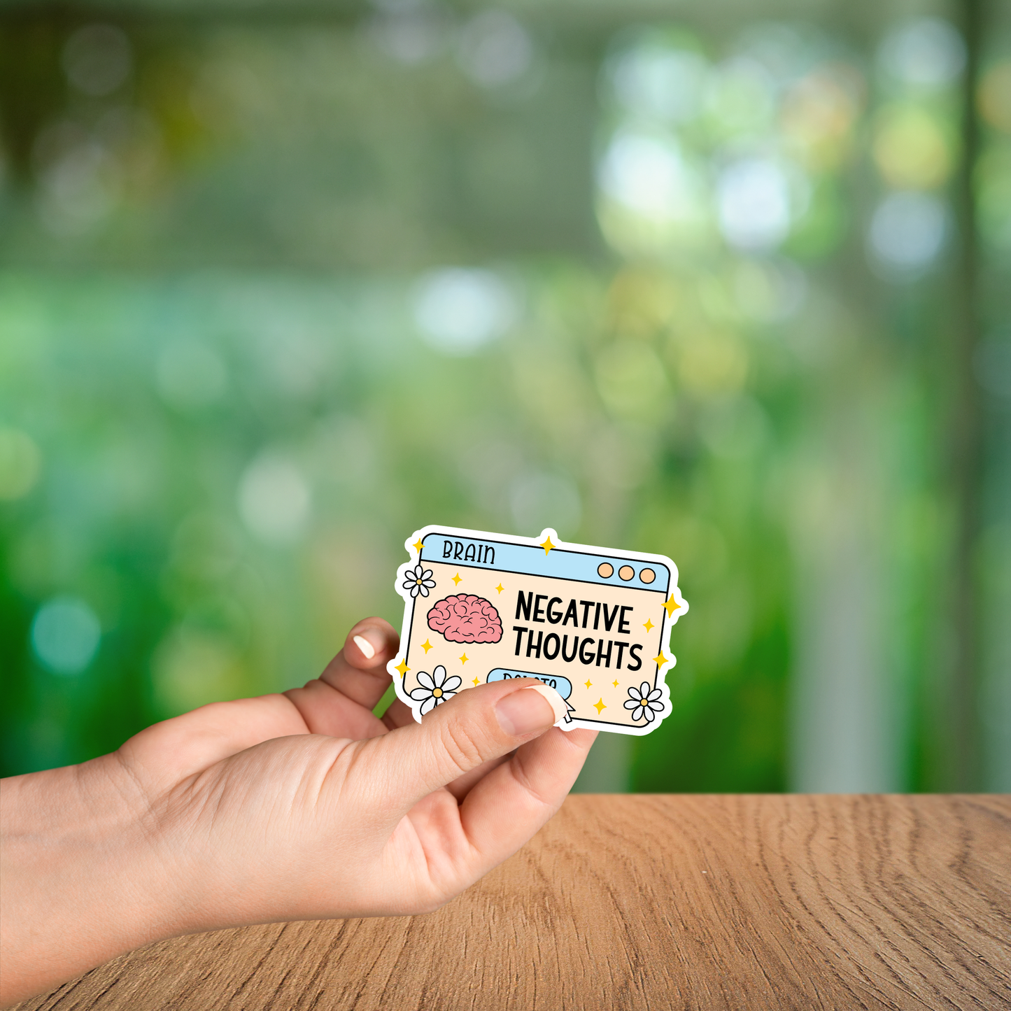 Negative Thoughts Delete Glossy Sticker