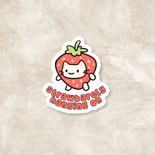 Strawbarely Hanging On Glossy Sticker