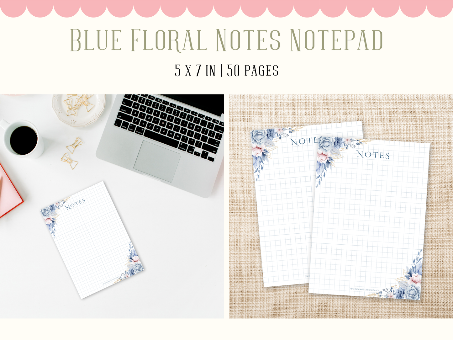 Blue Floral Notes Notepad