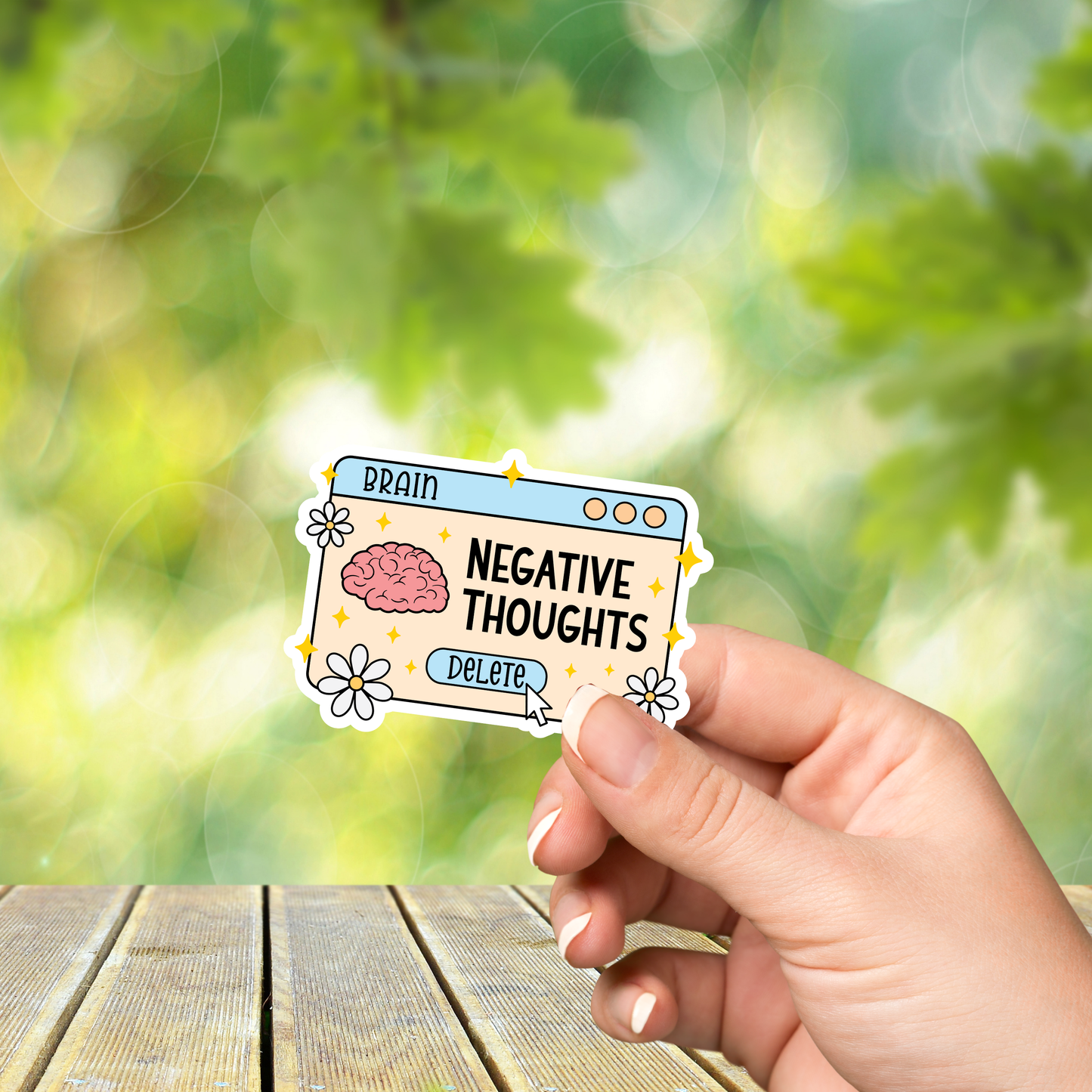 Negative Thoughts Delete Glossy Sticker