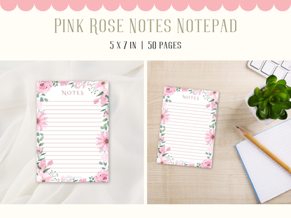 Pink Rose Notes Notepad