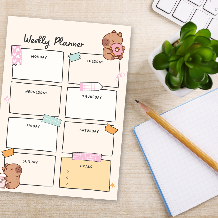 Cute Capybara Weekly Planner Notepad